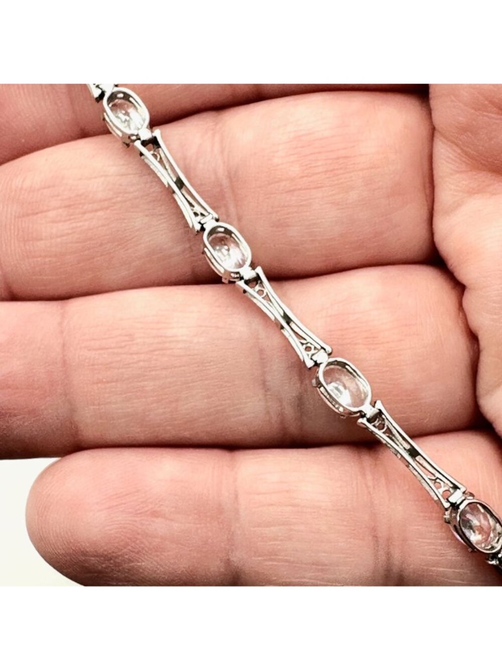 Estate Womens Bracelet 14K White Gold CZ Bracelet Vintage Filigree Style 7" - Picture 7 of 7